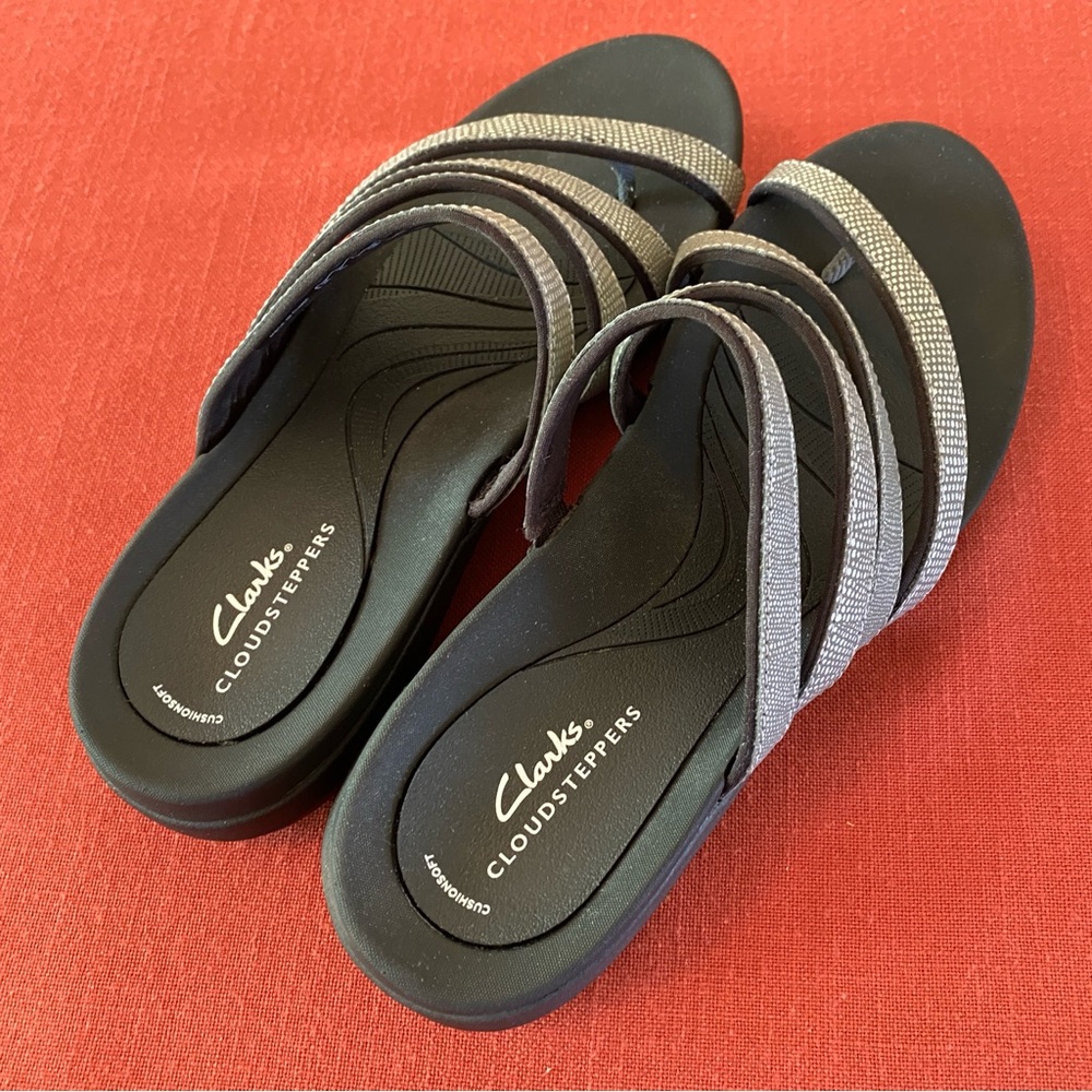 Clarks Cloudsteppers Glide Hi Iris Sandals Strappy Black Silver Women’s Size 10M - Picture 2 of 10